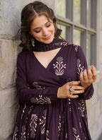 Vegaa Fashion Dark Purple Pure Muslin Digital Printed Designer Salwar Suit | Grocsy