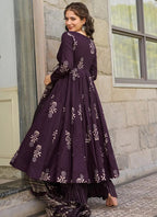 Vegaa Fashion Dark Purple Pure Muslin Digital Printed Designer Salwar Suit | Grocsy