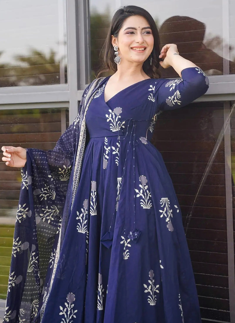 Vegaa Fashion Royal Blue Pure Muslin Digital Printed Designer Salwar Suit | Grocsy