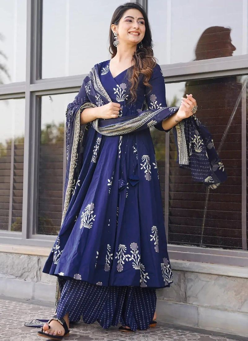 Vegaa Fashion Royal Blue Pure Muslin Digital Printed Designer Salwar Suit | Grocsy