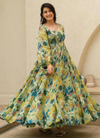 Vegaa Fashion Multi Color Heavy Air Tex Chinon Silk Digital Print Designer Gown | Grocsy