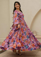 Vegaa Fashion Multi Color Heavy Air Tex Chinon Silk Digital Print Designer Gown | Grocsy