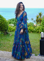 Vegaa Fashion Multi Color Heavy Air Tex Chinon Silk Digital Print Designer Gown | Grocsy