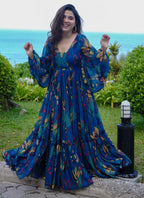 Vegaa Fashion Multi Color Heavy Air Tex Chinon Silk Digital Print Designer Gown | Grocsy