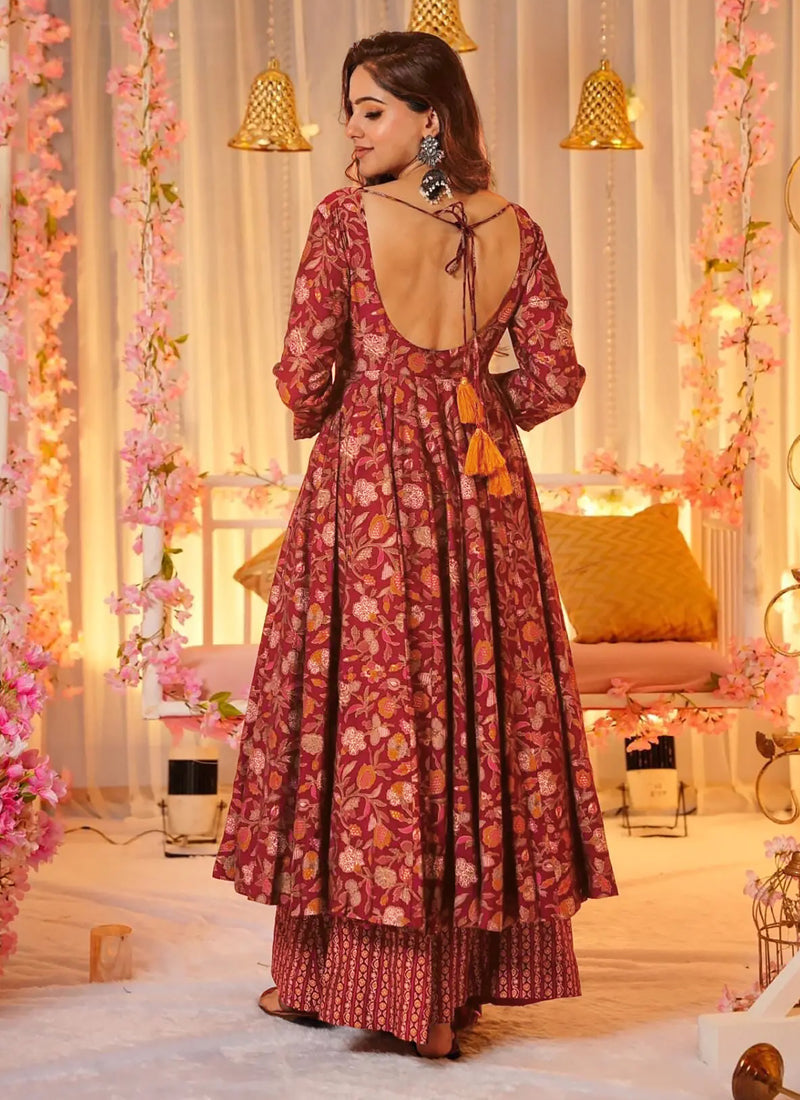 Vegaa Fashion Red Muslin Digital Print Designer Salwar Suit | Grocsy