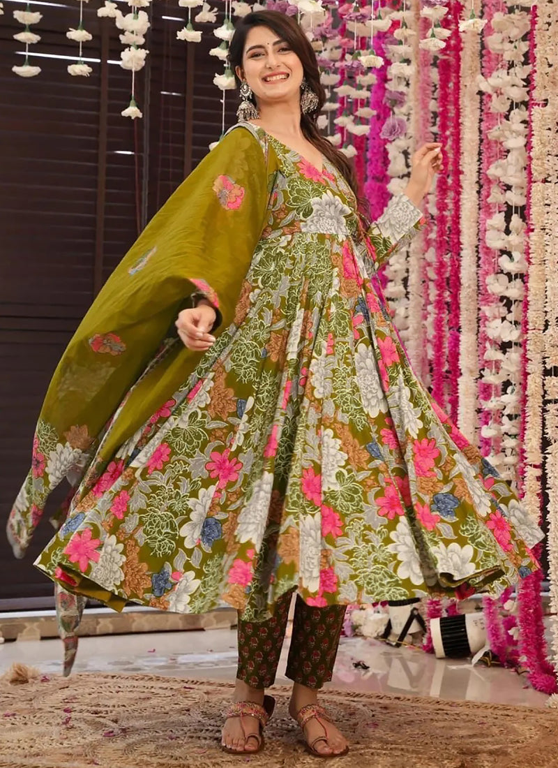 Vegaa Fashion Mehndi Muslin Digital Print Designer Salwar Suit | Grocsy