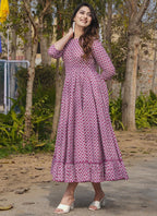 Vegaa Fashion Onion Pink Rayon Digital Print Designer Gown For Festive | Grocsy