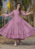 Vegaa Fashion Onion Pink Rayon Digital Print Designer Gown For Festive | Grocsy