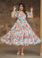 Vegaa Fashion Off White Rayon Digital Print Designer Gown For Festive | Grocsy