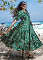 Vegaa Fashion Green Rayon Digital Print Designer Gown For Festive | Grocsy
