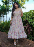 Vegaa Fashion Off White Rayon Digital Print Designer Gown For Festive | Grocsy