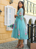 Vegaa Fashion Sky Blue Rayon Kota Checks Digital Print Kurti | Grocsy