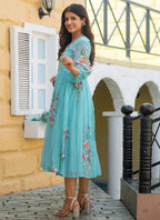 Vegaa Fashion Sky Blue Rayon Kota Checks Digital Print Kurti | Grocsy