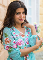 Vegaa Fashion Sky Blue Rayon Kota Checks Digital Print Kurti | Grocsy
