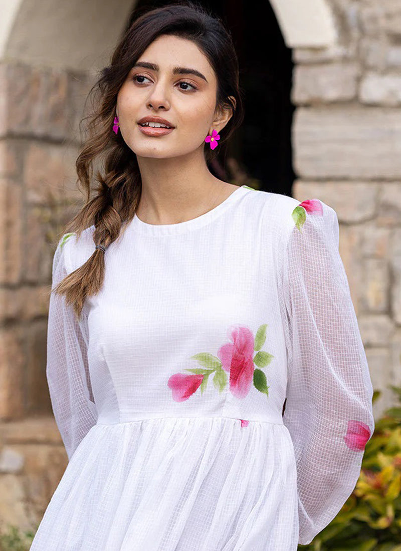 Vegaa Fashion Off White Rayon Kota Checks Digital Print Kurti | Grocsy
