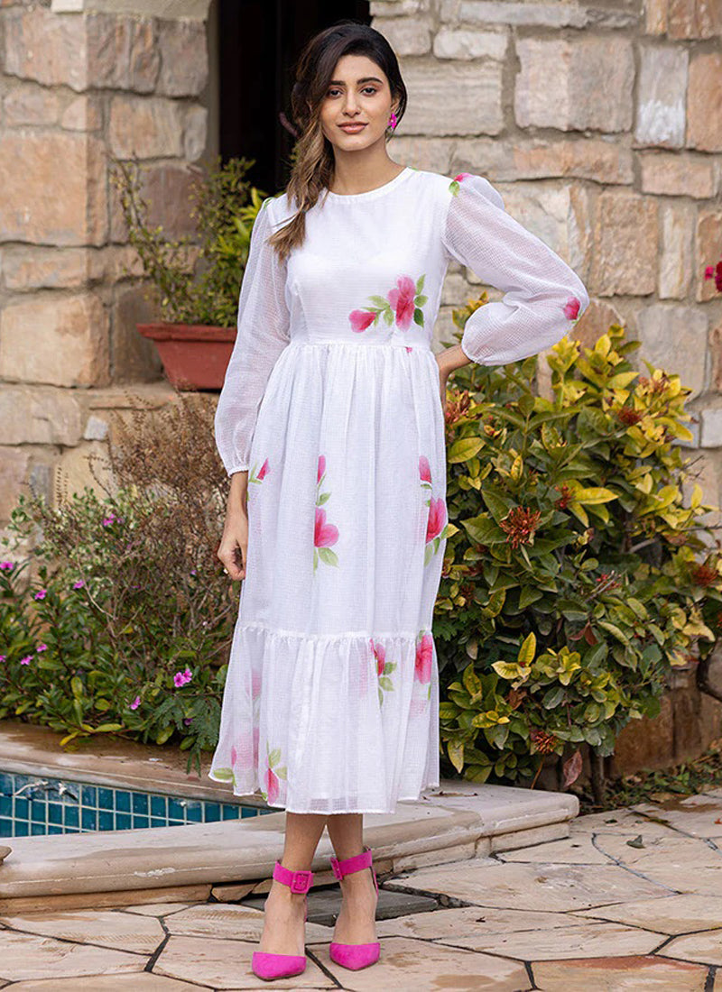 Vegaa Fashion Off White Rayon Kota Checks Digital Print Kurti | Grocsy