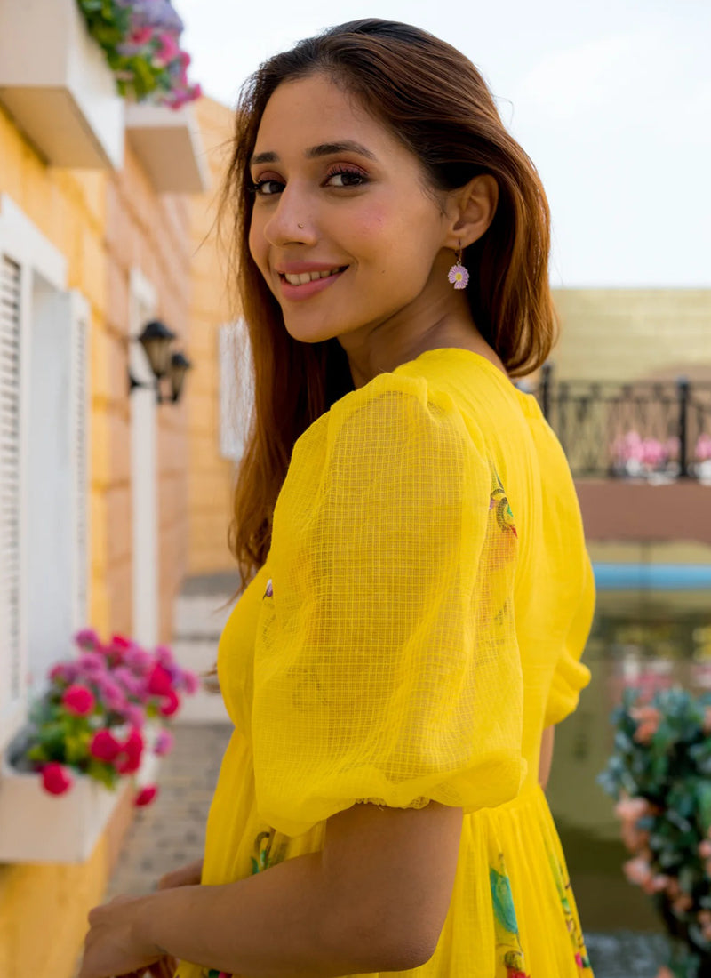 Vegaa Fashion Yellow Rayon Kota Checks Digital Print Kurti | Grocsy