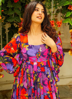 Vegaa Fashion Multi Color Georgette Digital Print Designer Gown For Festive | Grocsy