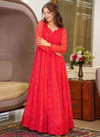 Vegaa Fashion Red Georgette Digital Print Designer Gown For Festive | Grocsy