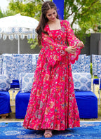 Vegaa Fashion Pink Georgette Digital Print Designer Gown For Festive | Grocsy