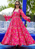 Vegaa Fashion Pink Georgette Digital Print Designer Gown For Festive | Grocsy