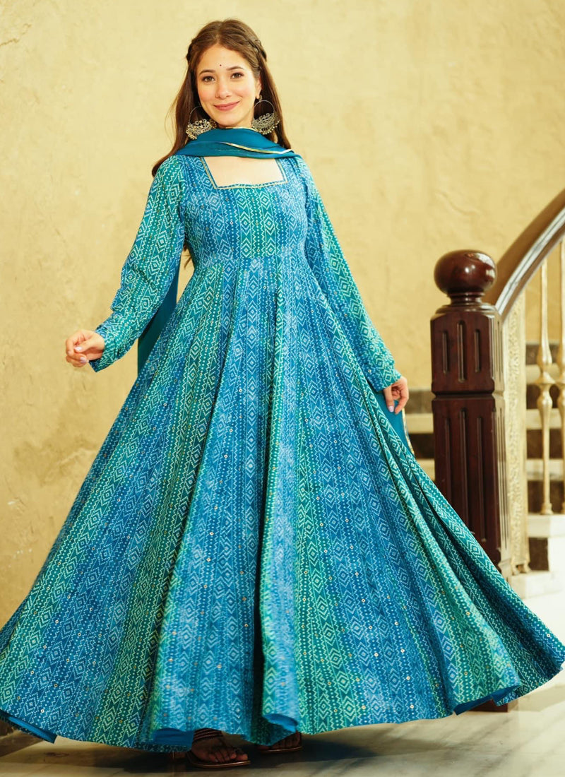 Vegaa Fashion Rama Georgette Digital Print Designer Gown For Festive | Grocsy