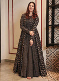 Vegaa Fashion Coal Black Muslin Digital Print Indo Western Gown For Wedding | Grocsy