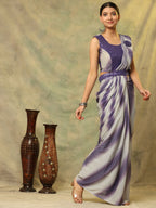 Purple Polyester Solid Ready to Wear Saree with stitched Blouse - Aayan | Grocsy