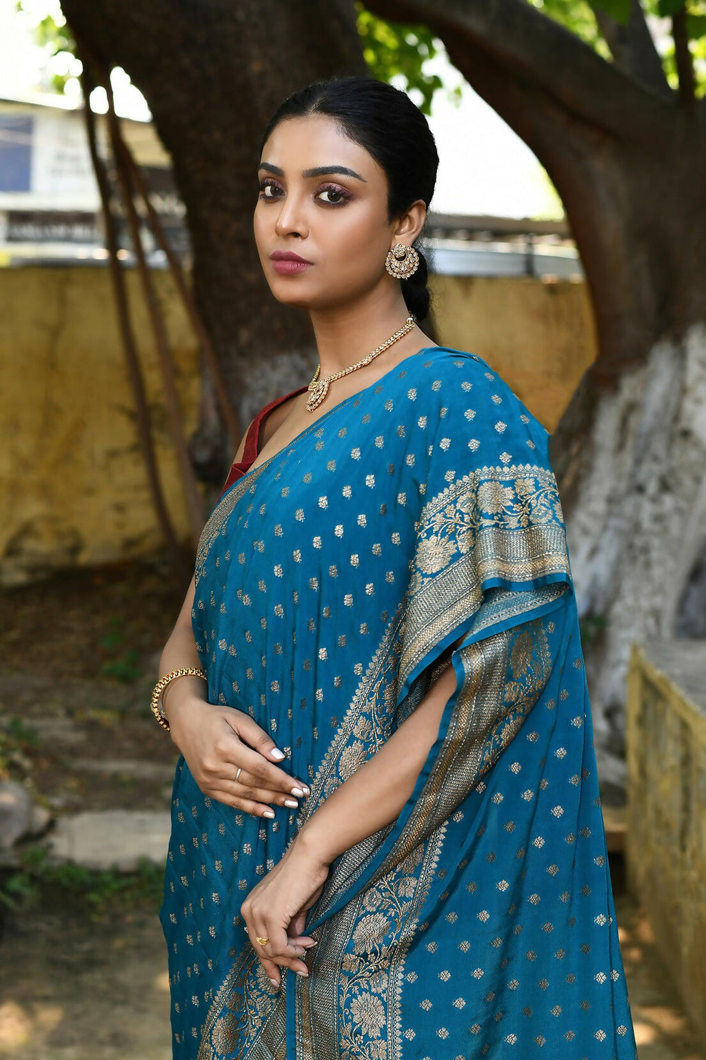Joban Fashion Peacock Crepe Chiffon Pure Handloom Banarasi Silk Saree | Grocsy