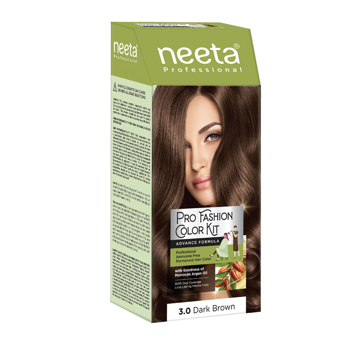 Neeta Professional Fashion Color Kit Permanent Hair Color Dark Brown 3.0 | Grocsy