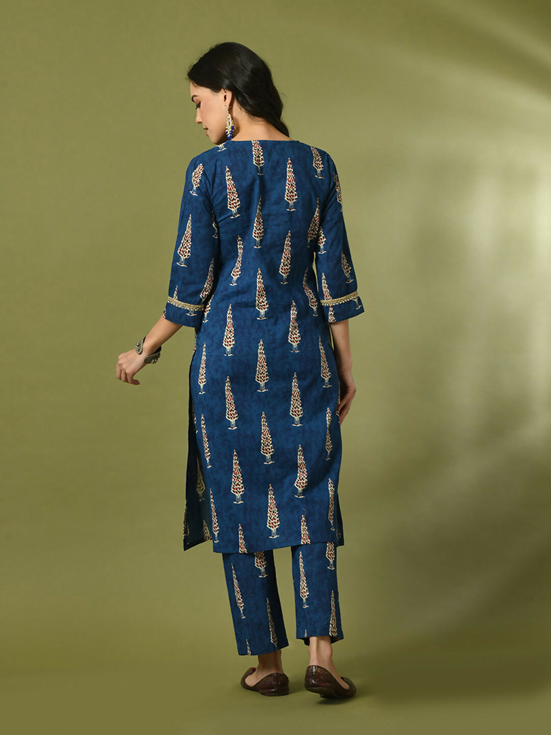 Myshka Women's Blue Printed Cotton Straight Party Kurta Set | Grocsy