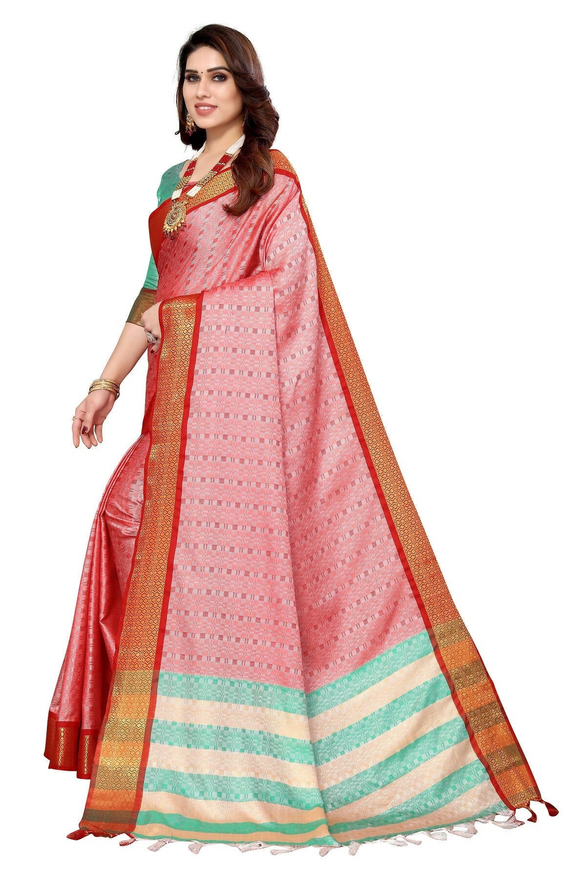 Vamika Weaving Pink Cotton Silk Saree | Grocsy