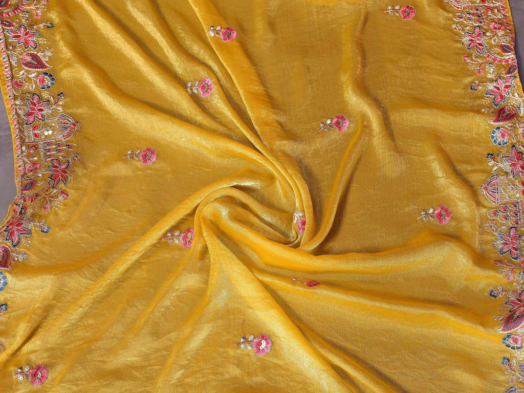 Teeya Creation New Womens Latest Party Wear Soft Chiffon Silk Saree-Yellow | Grocsy