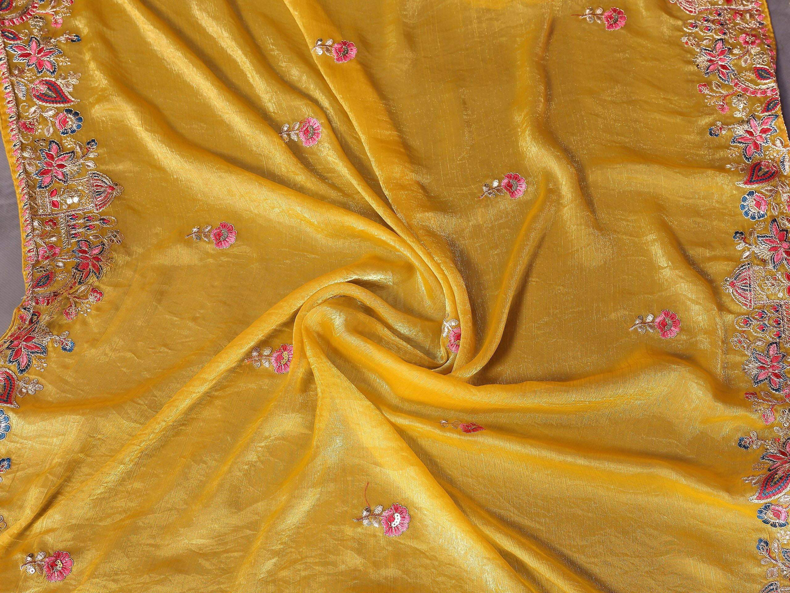 Teeya Creation New Womens Latest Party Wear Soft Chiffon Silk Saree-Yellow | Grocsy