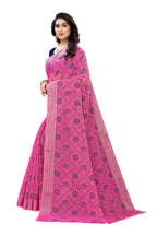 Vamika Pink and Blue Linen Jari Border Saree (CHARVI PINK) | Grocsy