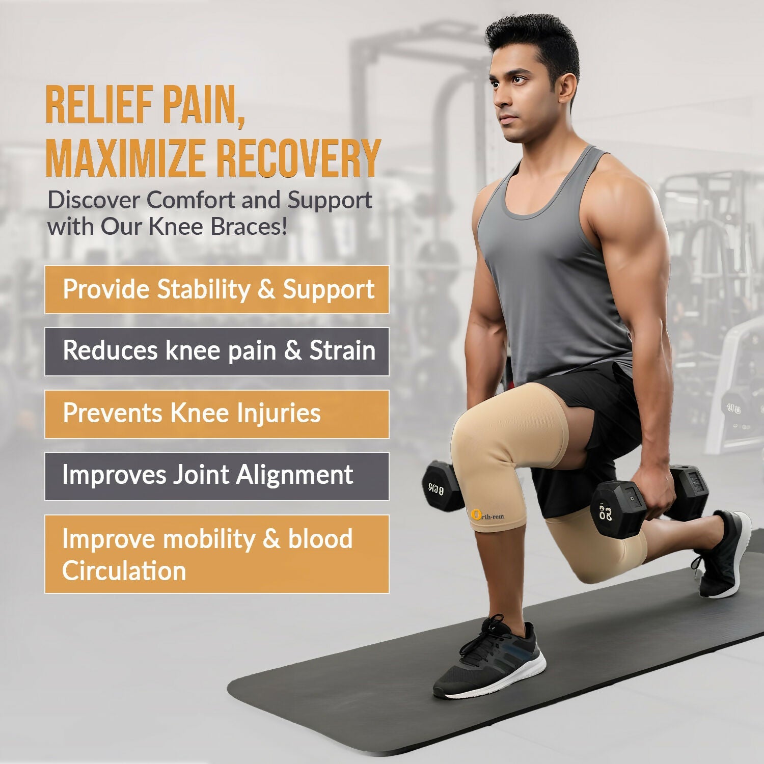 Orth-Rem Knee Cap Support For Men & Women (Pair) Knee Brace Pain Relief | Grocsy