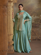 Anaita Sky Blue Georgette Readymade Suit with Embroidery Work | Grocsy