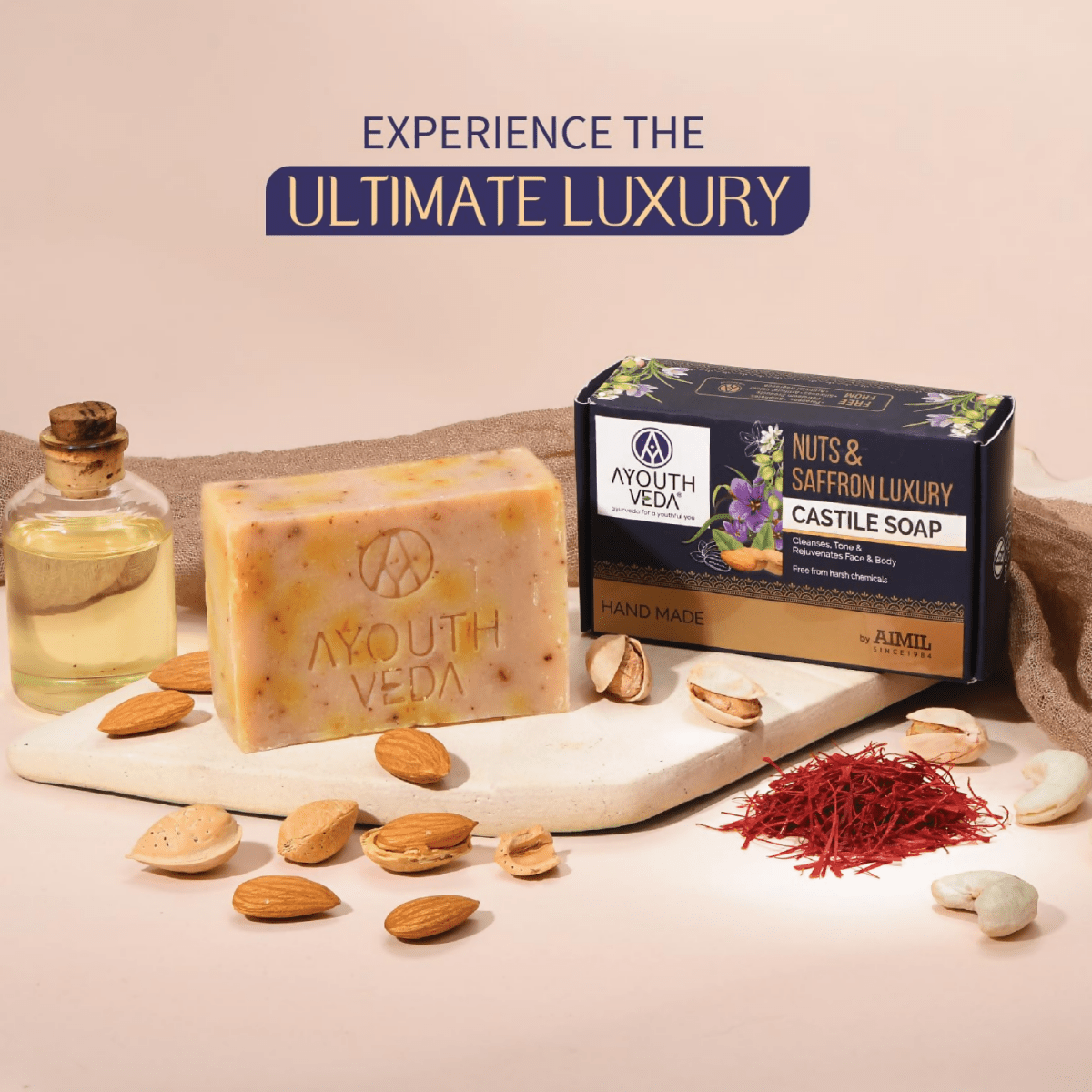 Ayouthveda Nuts & Saffron Luxury Handmade Castile Soap | Grocsy