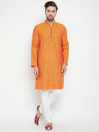 Even Apparels Orange Pure Cotton Long Men's Kurta With Band Collar | Grocsy