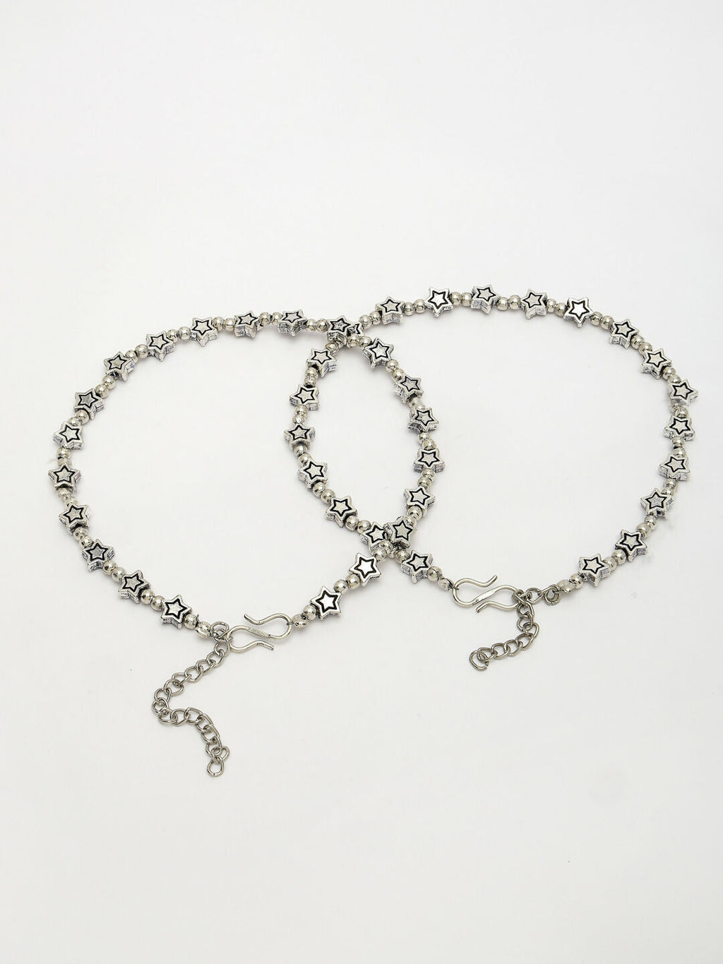 NVR Women's Set of 2 Silver-Plated Star Design Anklets | Grocsy