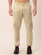 Jainish Men's Casual Cotton Solid Cargo Pants ( KGP 154 Beige ) | Grocsy