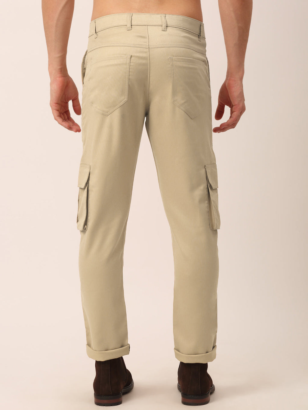 Jainish Men's Casual Cotton Solid Cargo Pants ( KGP 154 Beige ) | Grocsy