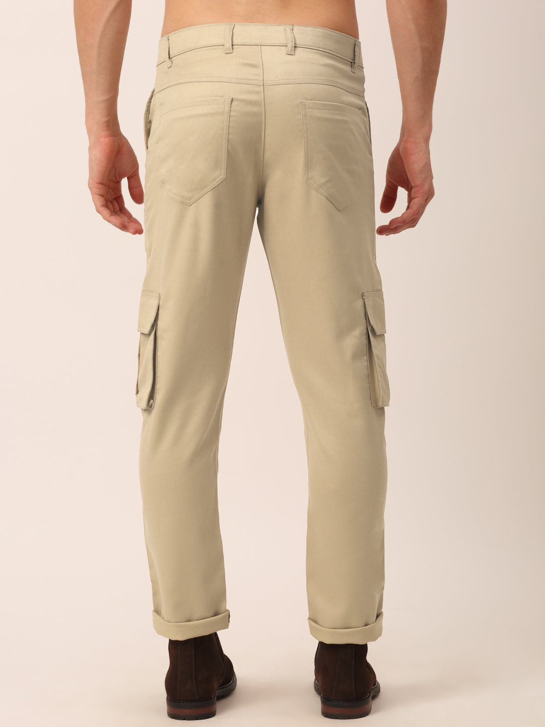 Jainish Men's Casual Cotton Solid Cargo Pants ( KGP 154 Beige ) | Grocsy