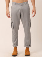 Jainish Men's Casual Cotton Solid Cargo Pants ( KGP 154 Light-Grey ) | Grocsy