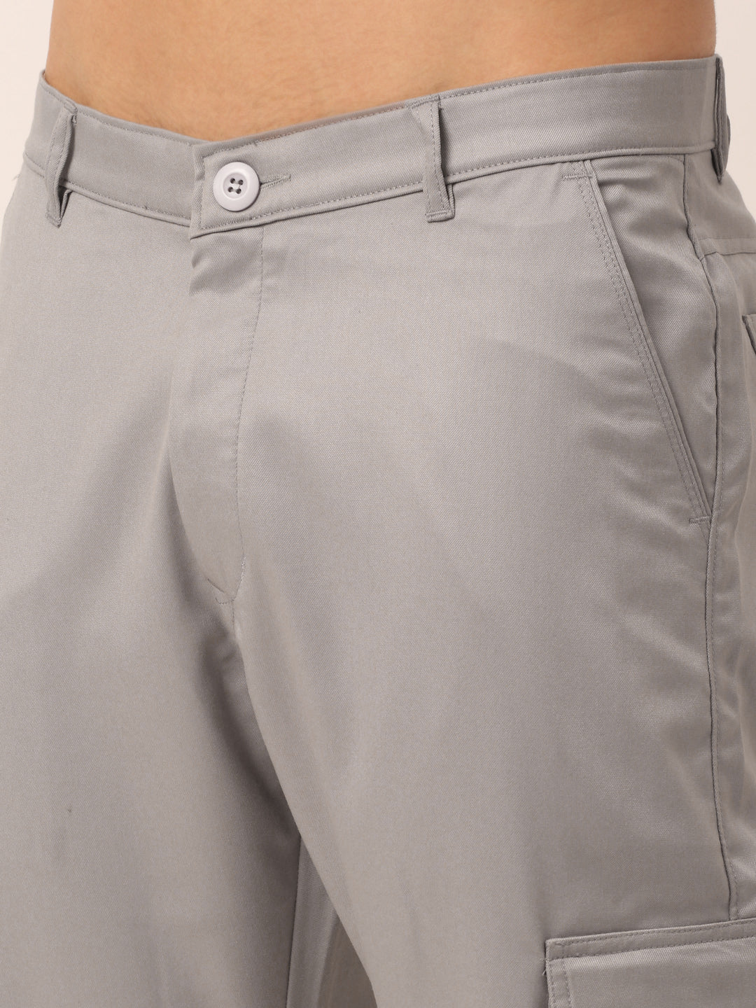 Jainish Men's Casual Cotton Solid Cargo Pants ( KGP 154 Light-Grey ) | Grocsy
