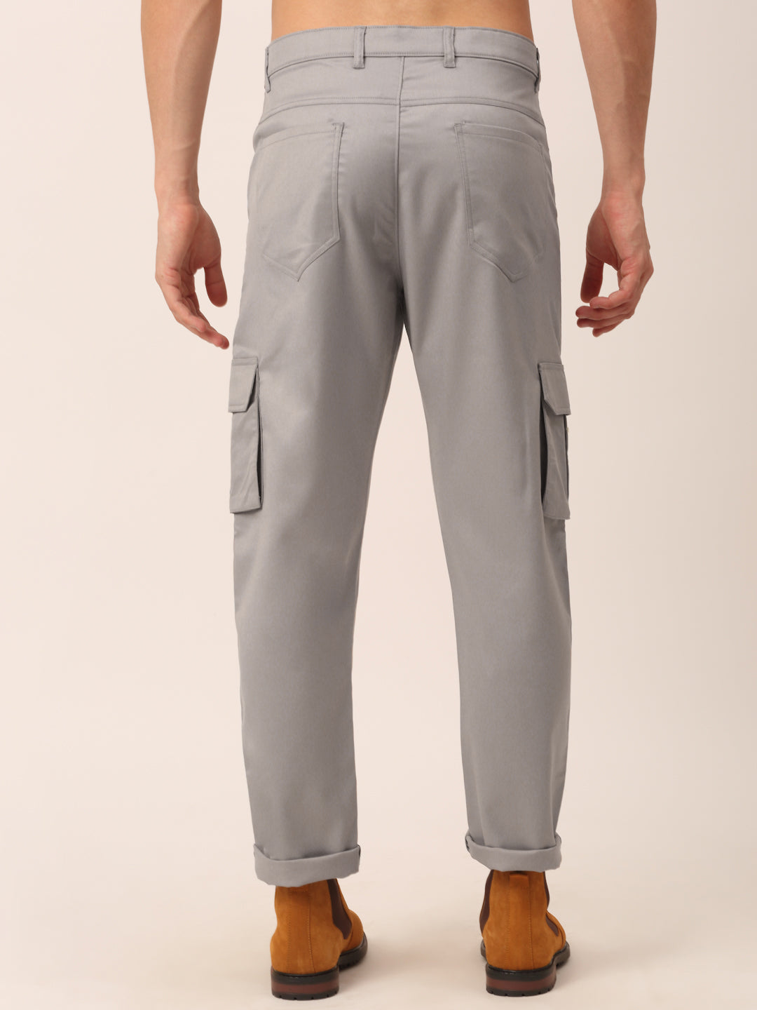 Jainish Men's Casual Cotton Solid Cargo Pants ( KGP 154 Light-Grey ) | Grocsy