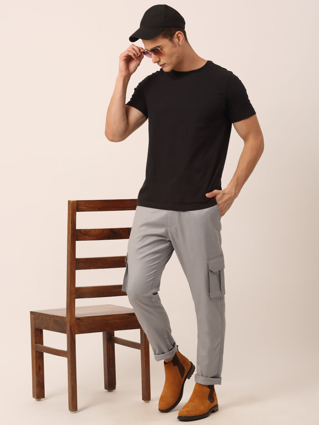 Jainish Men's Casual Cotton Solid Cargo Pants ( KGP 154 Light-Grey ) | Grocsy