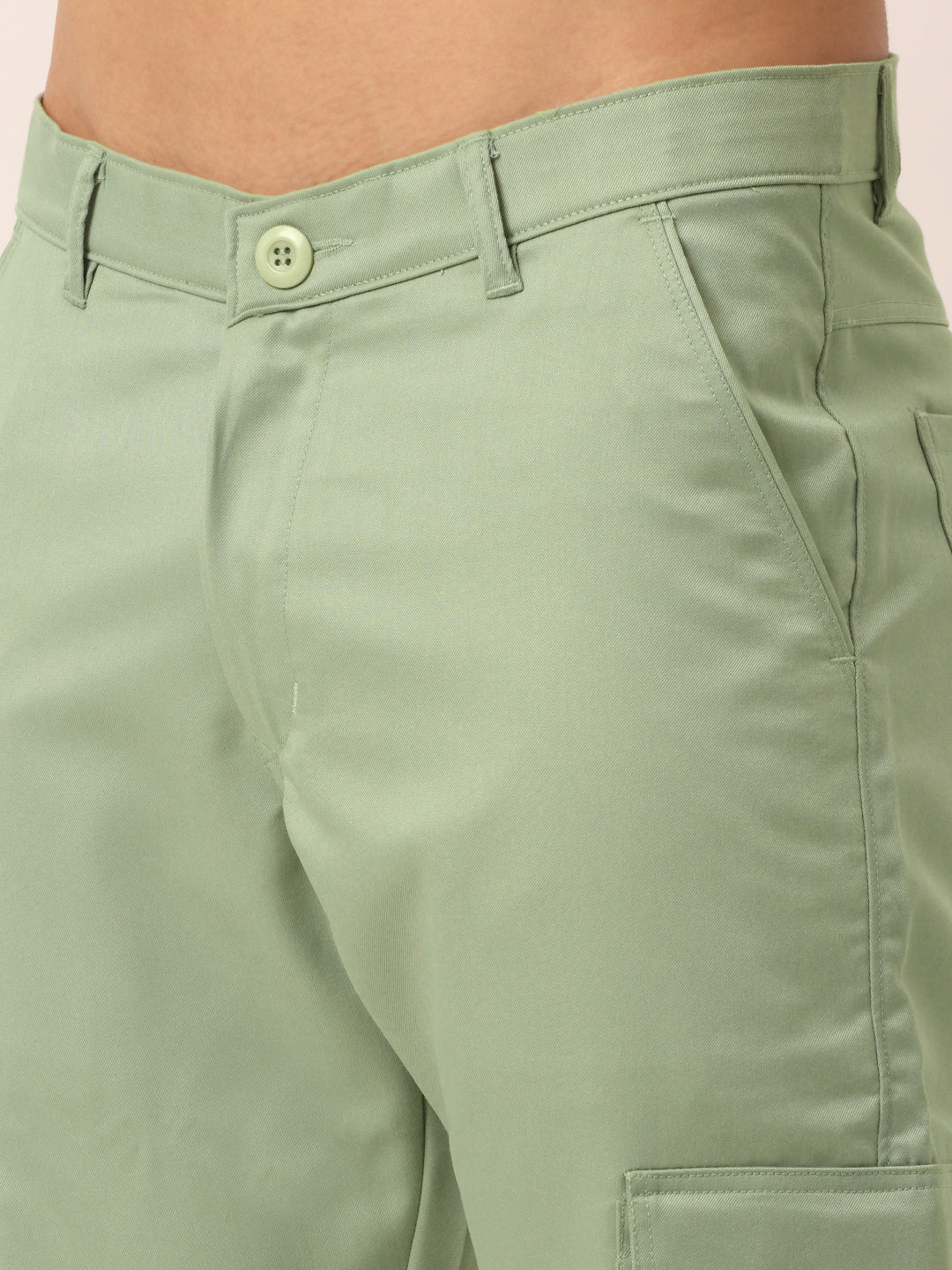 Jainish Men's Casual Cotton Solid Cargo Pants ( KGP 154 Pista-Green ) | Grocsy