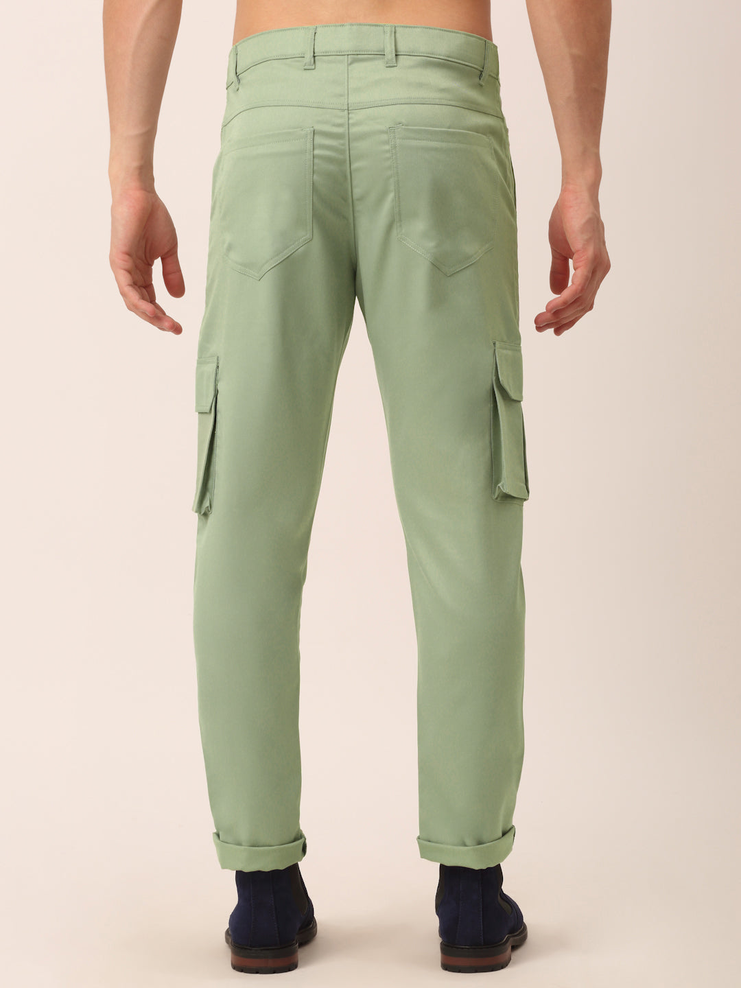 Jainish Men's Casual Cotton Solid Cargo Pants ( KGP 154 Pista-Green ) | Grocsy