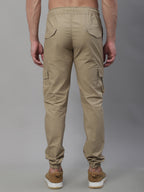 Jainish Men's Casual Cotton Solid Cargo Pants - Beige | Grocsy